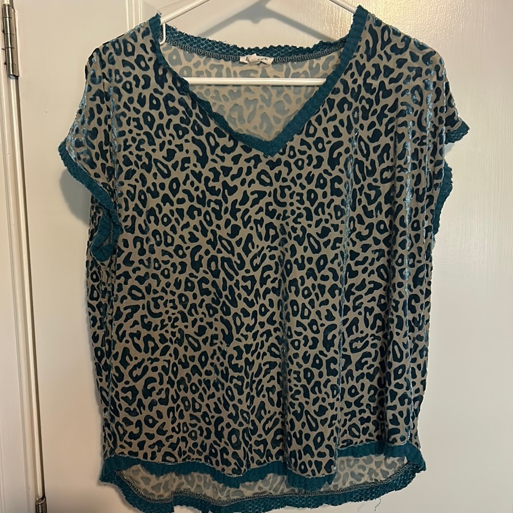 Velvet teal leopard top